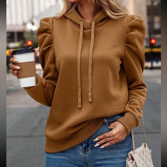 Cozy gigot sleeve drawstring hoodie apricot - Picture 12 of 16